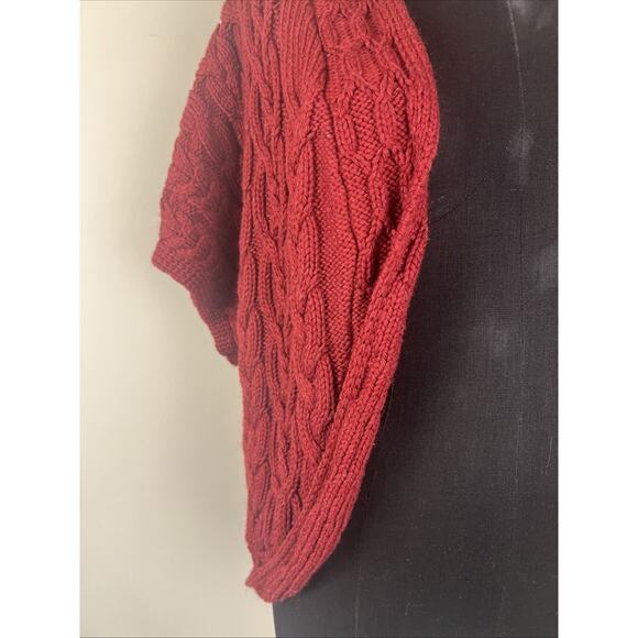 Cold Water Creek Dark Red Chunky Cable Knit Short Sleeve Cardigan Sweater Large - Picture 2 of 8